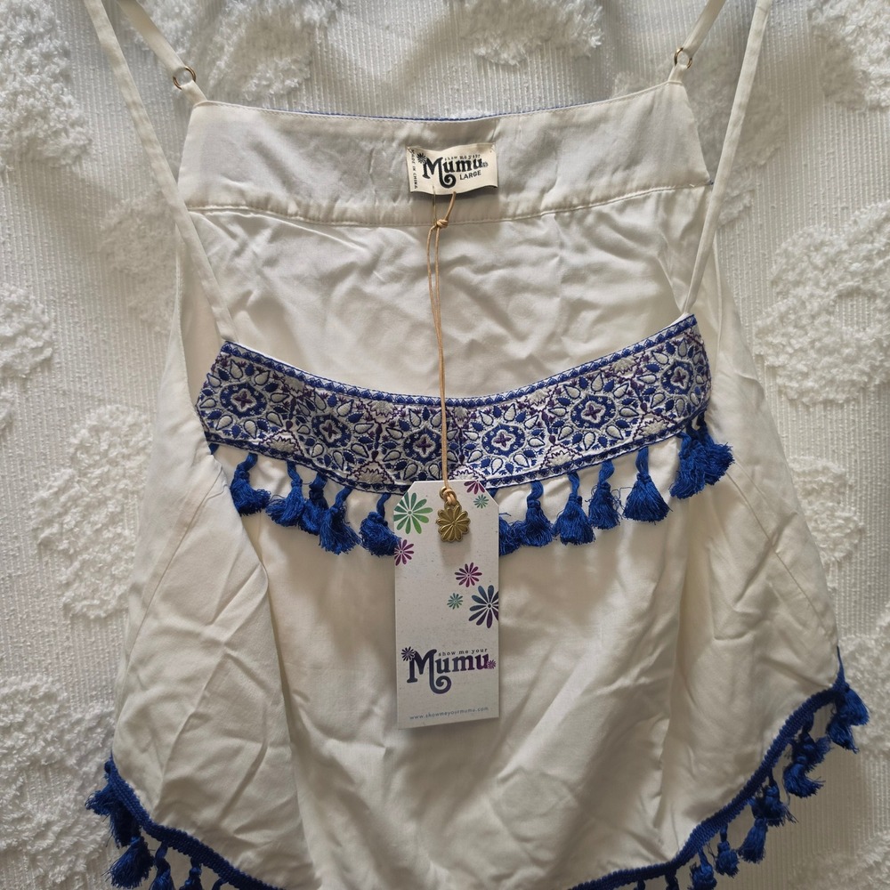 NWT‎ Show Me Your Mumu Nellie Tank Casablanca Blues Embroidery Tassel Crop Top L - Picture 5 of 9